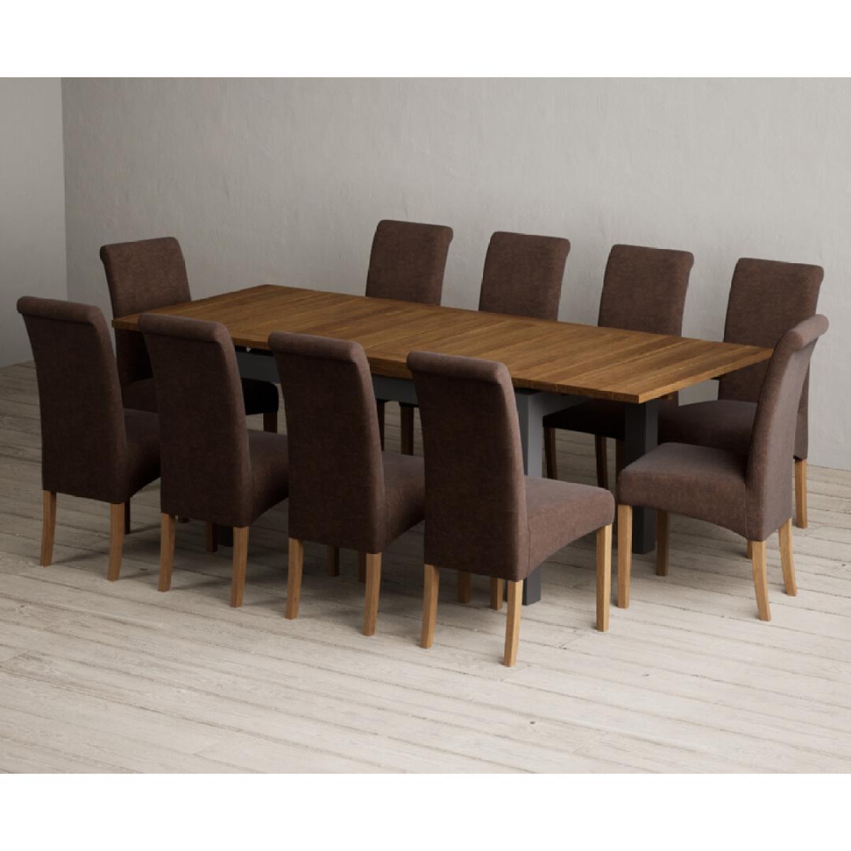Extending Buxton 140cm Oak and Charcoal Grey Painted Dining Table with 6 Blue Scroll Back Chairs – image 82