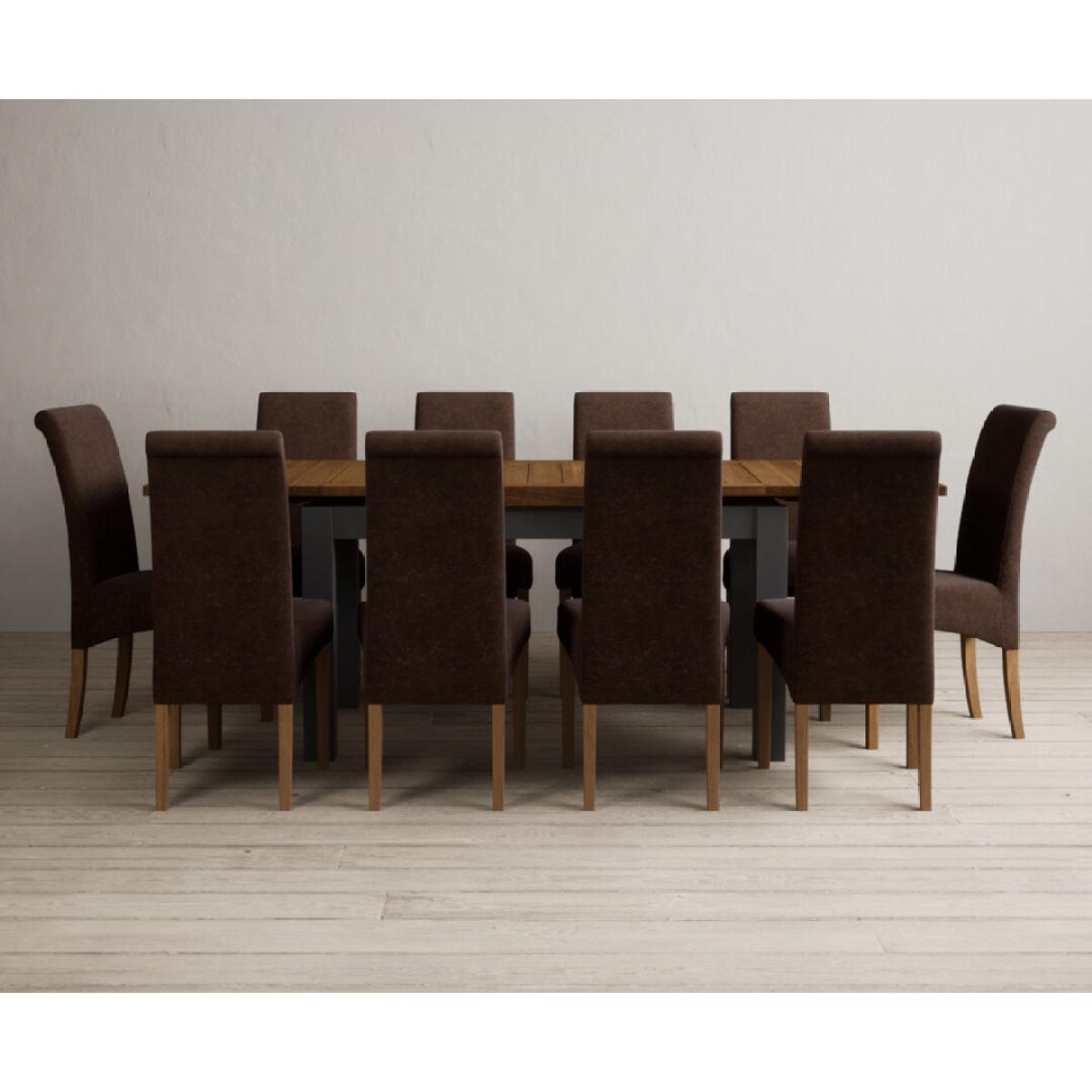 Extending Buxton 140cm Oak and Charcoal Grey Painted Dining Table with 6 Blue Scroll Back Chairs – image 83