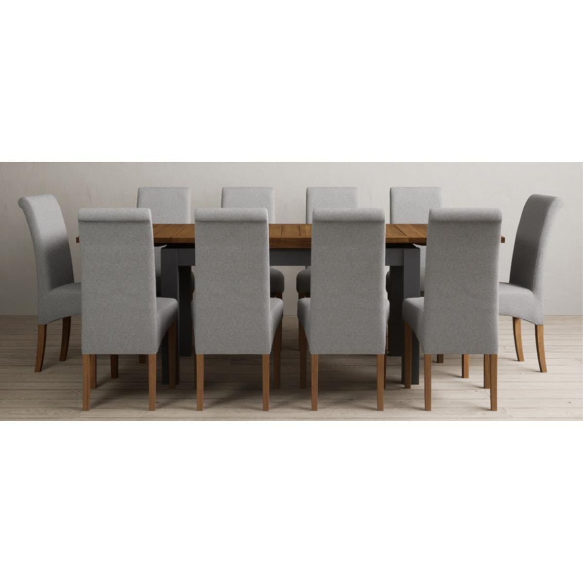 Extending Buxton 140cm Oak and Charcoal Grey Painted Dining Table with 6 Blue Scroll Back Chairs – image 88
