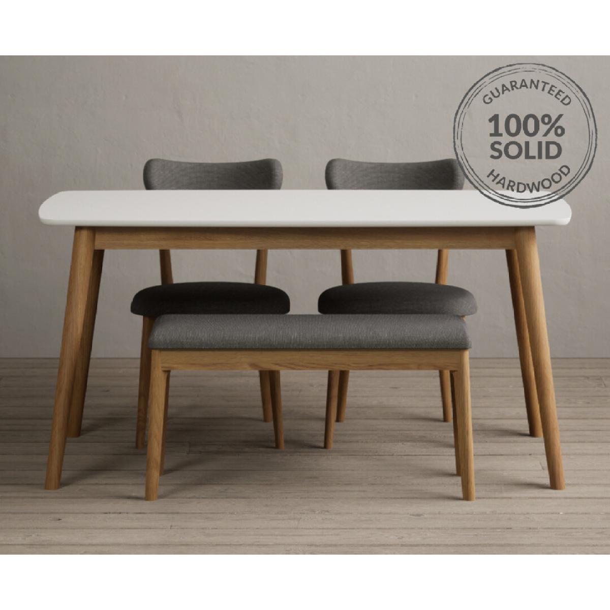 Nordic 150cm Solid Oak and Signal White Painted Dining Table with 2 Grey Nordic Chairs with 1 Grey Bench – image 2