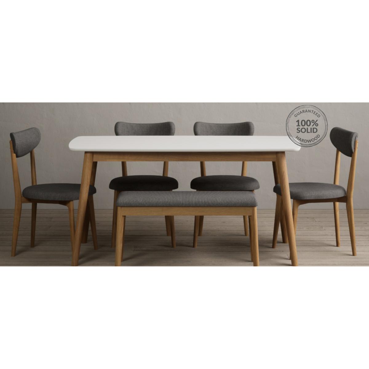 Nordic 150cm Solid Oak and Signal White Painted Dining Table with 2 Grey Nordic Chairs with 1 Grey Bench – image 12
