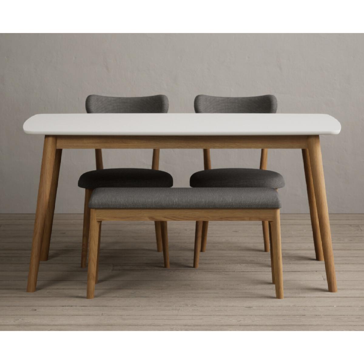 Nordic 150cm Solid Oak and Signal White Painted Dining Table with 2 Grey Nordic Chairs with 1 Grey Bench – image 3
