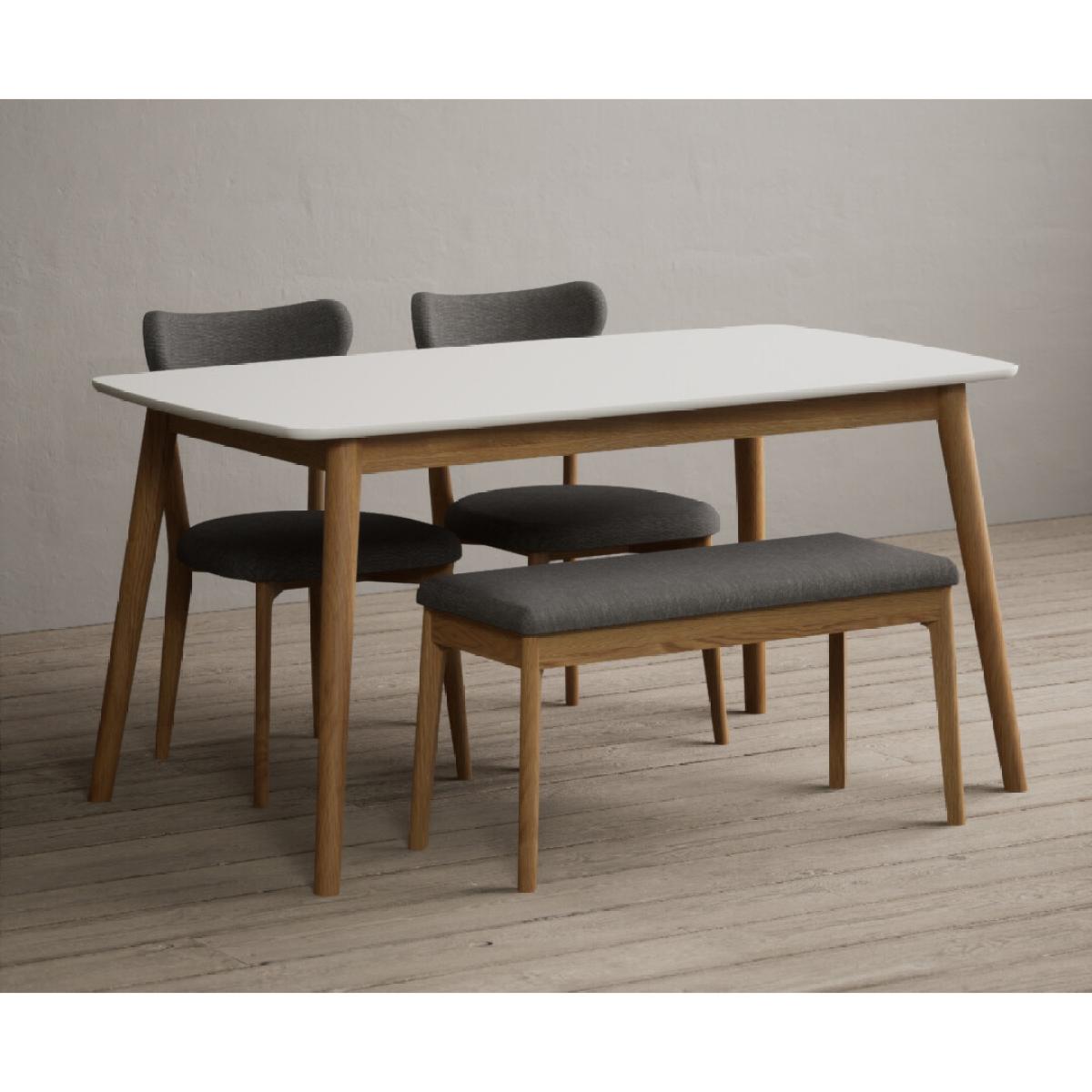 Nordic 150cm Solid Oak and Signal White Painted Dining Table with 2 Grey Nordic Chairs with 1 Grey Bench – image 4