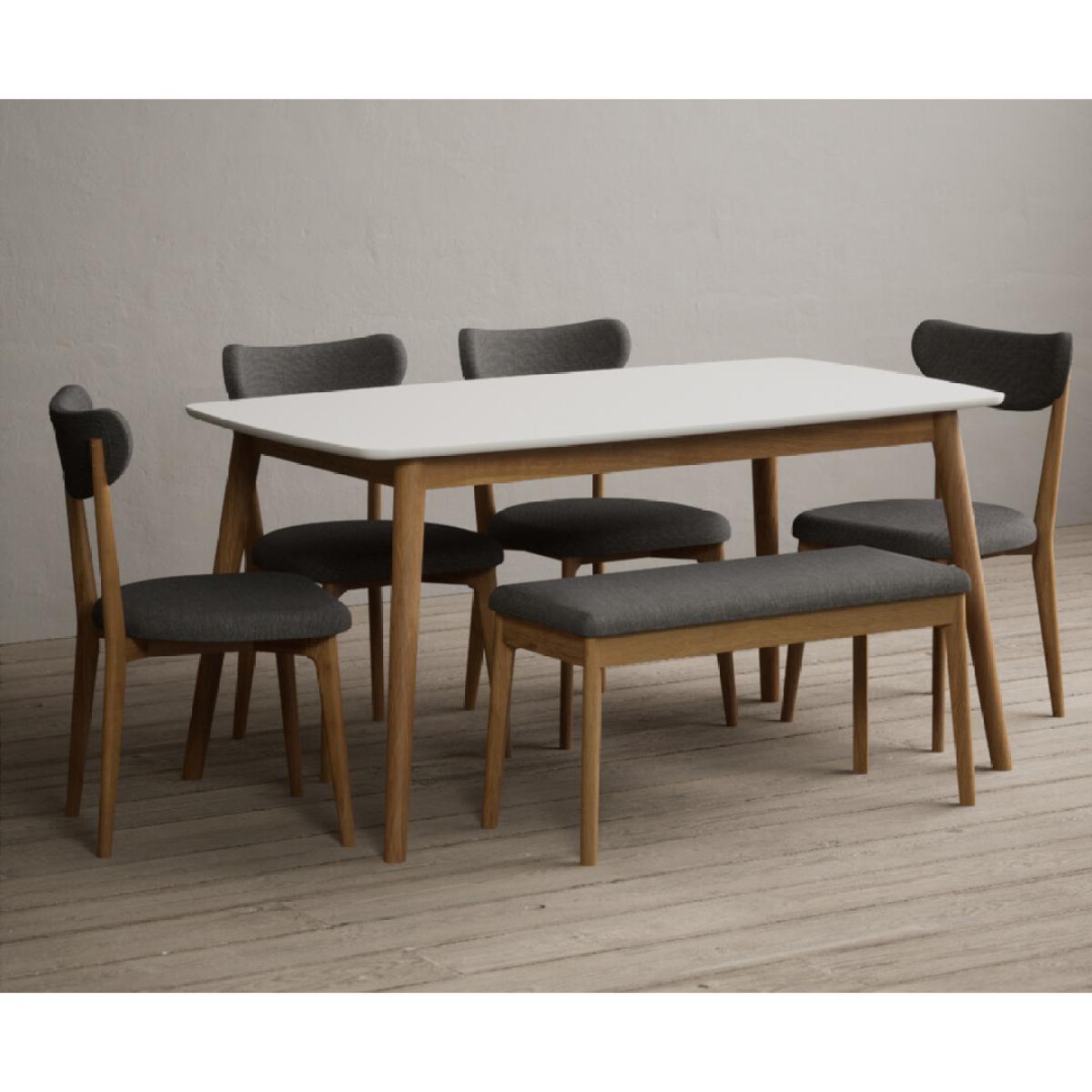 Nordic 150cm Solid Oak and Signal White Painted Dining Table with 2 Grey Nordic Chairs with 1 Grey Bench – image 5