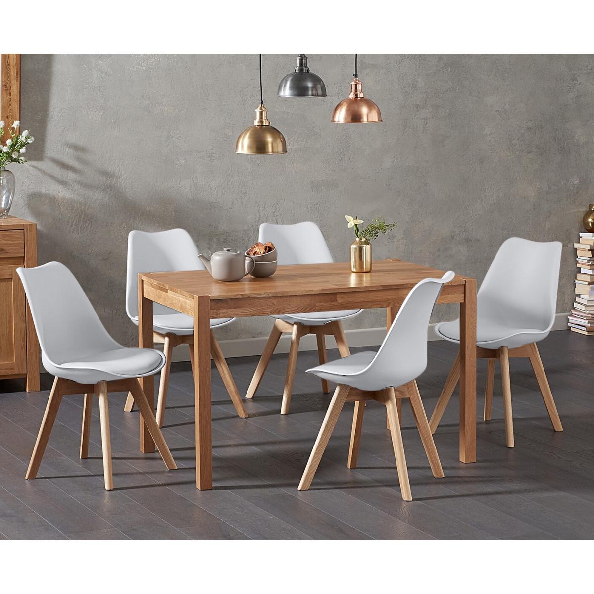 York 120cm Solid Oak Dining Table With 6 Light Grey Orson Faux Leather Chairs – image 3