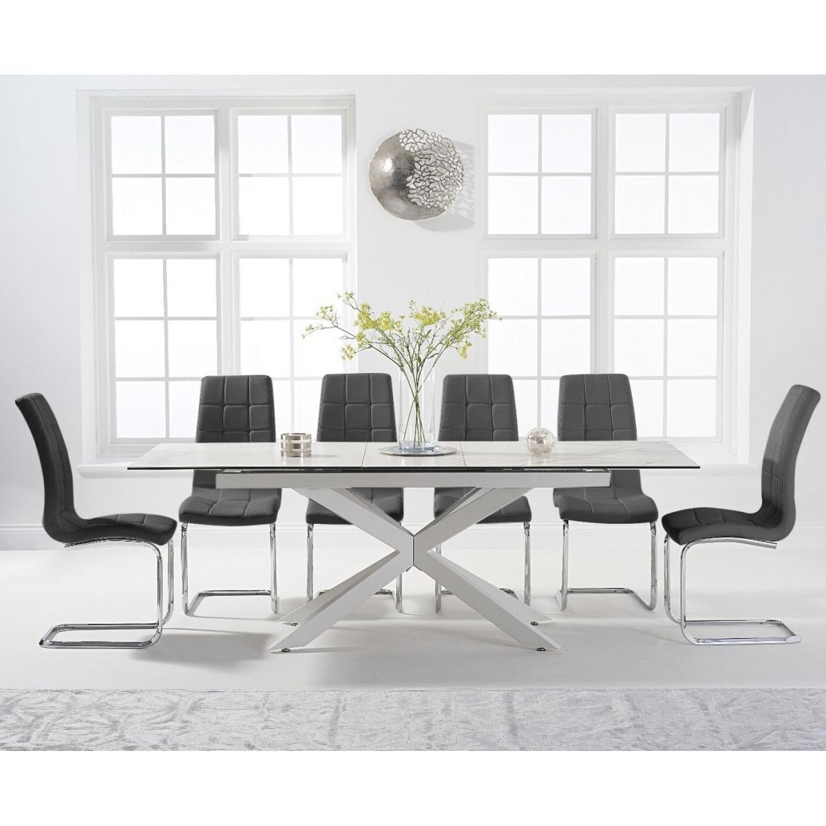 Extending Boston 180cm White Ceramic Dining Table with 10 Grey Vigo Chairs – image 3