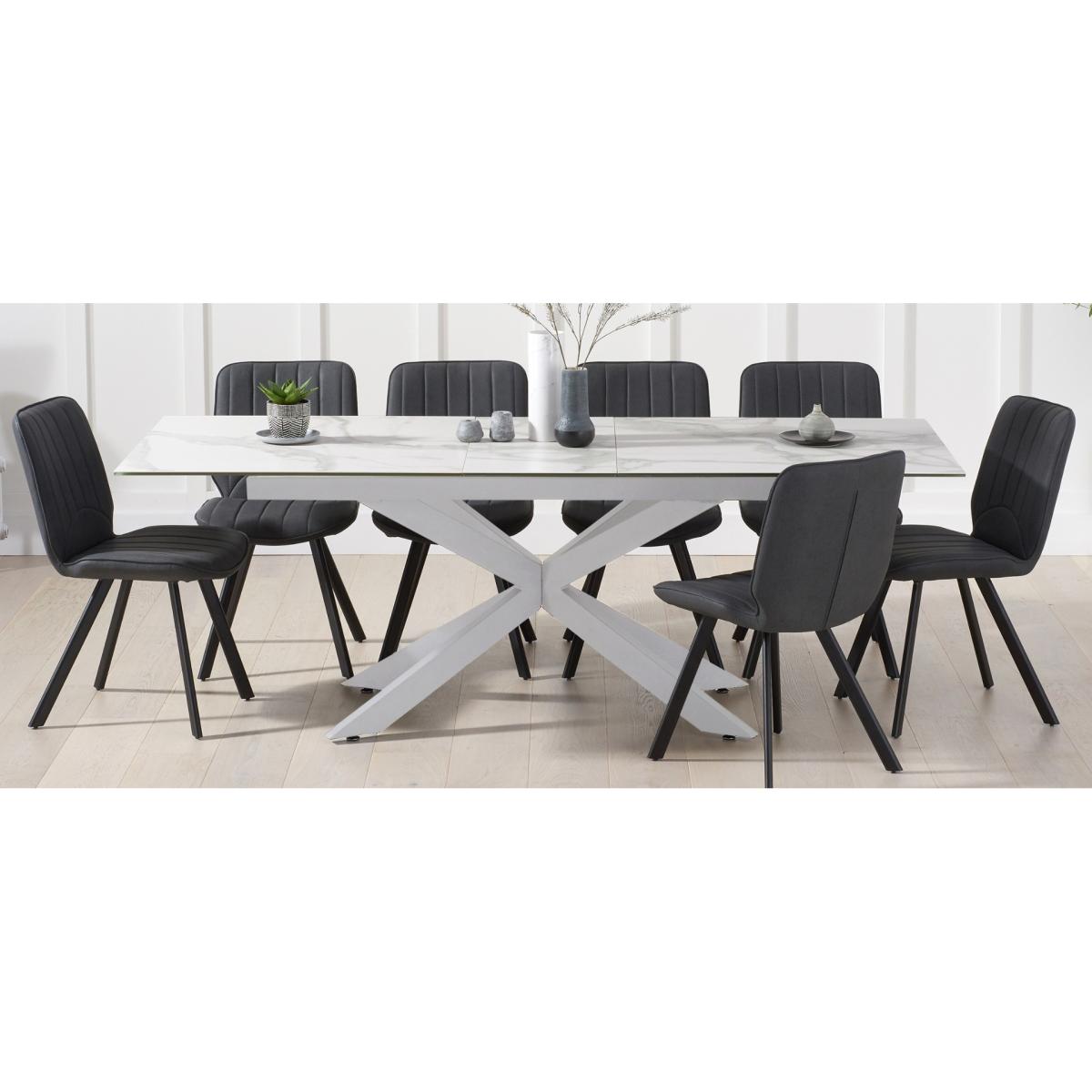 Extending Boston 180cm White Ceramic Dining Table with 10 Grey Vigo Chairs – image 21