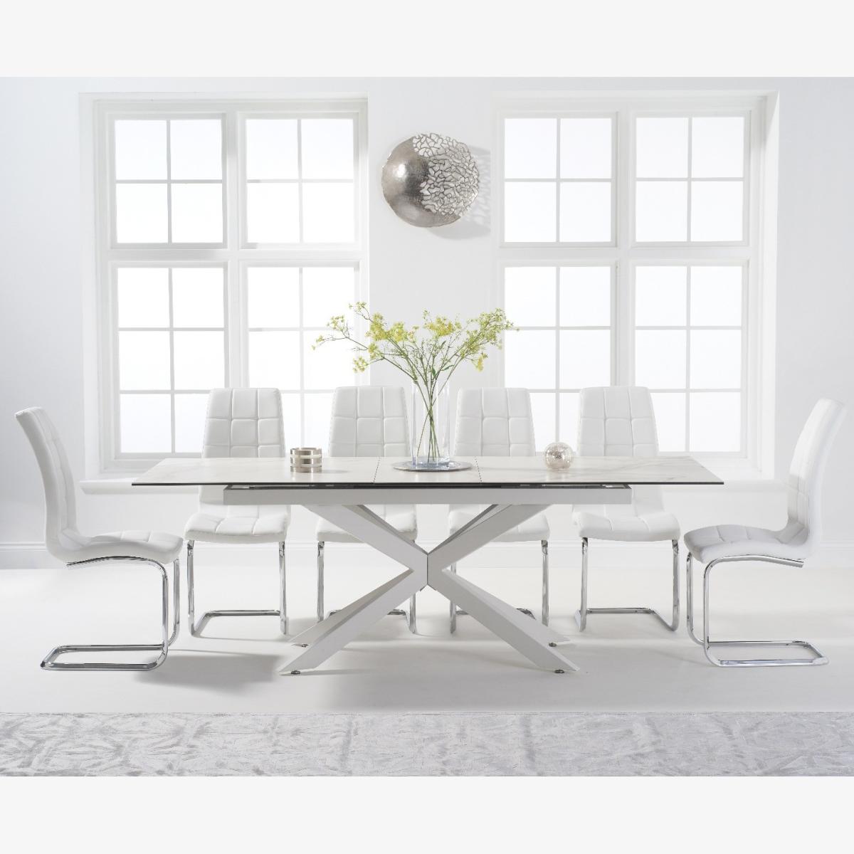 Extending Boston 180cm White Ceramic Dining Table with 10 Grey Vigo Chairs – image 1