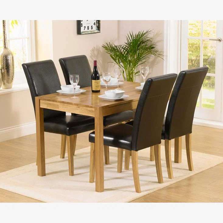 Oxford 120cm Solid Oak Dining Set With 6 Brown Albany Chairs – image 1