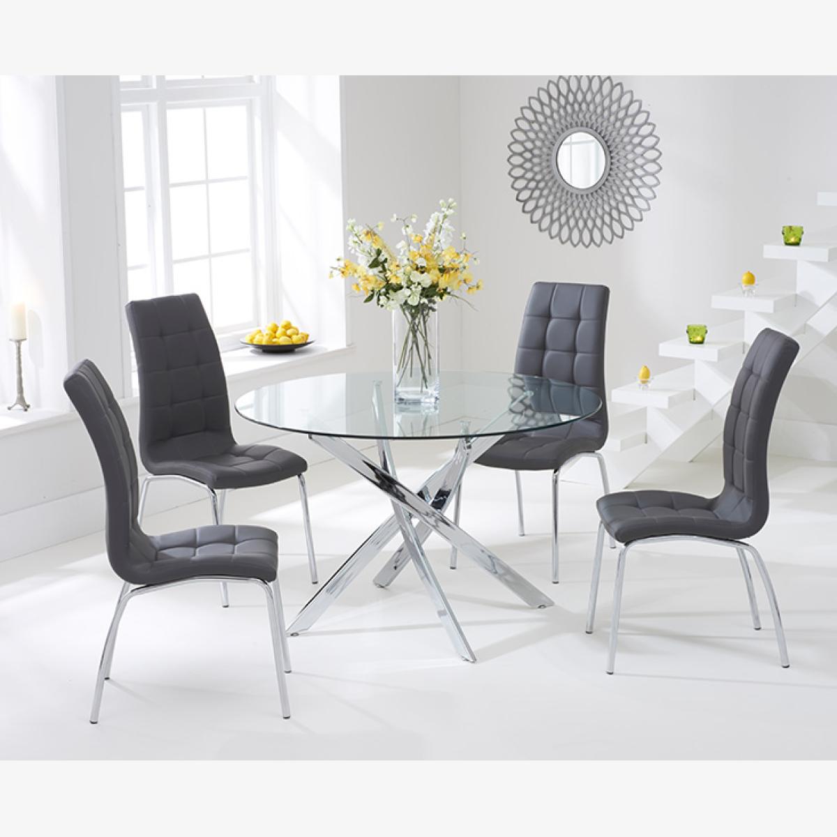 Denver 110cm Glass Dining Table With 4 Cream Calgary Chairs
