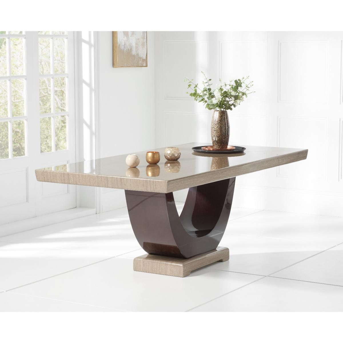 Raphael 170cm Brown Pedestal Marble Dining Table With 4 Cream Francesca Chairs – image 2