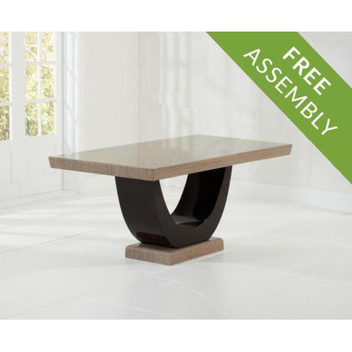 Raphael 170cm Brown Pedestal Marble Dining Table With 4 Cream Francesca Chairs – image 13
