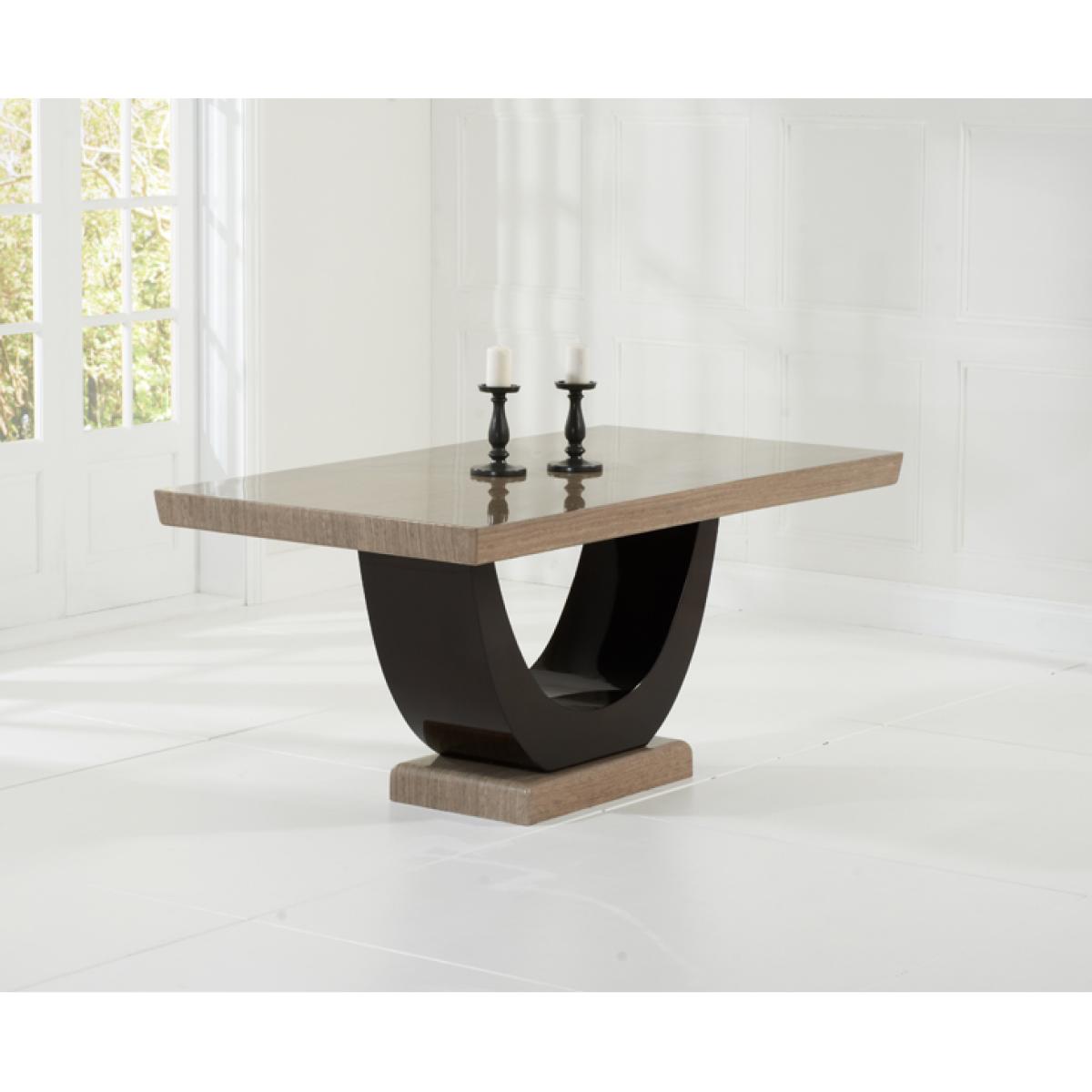 Raphael 170cm Brown Pedestal Marble Dining Table With 4 Cream Francesca Chairs – image 14