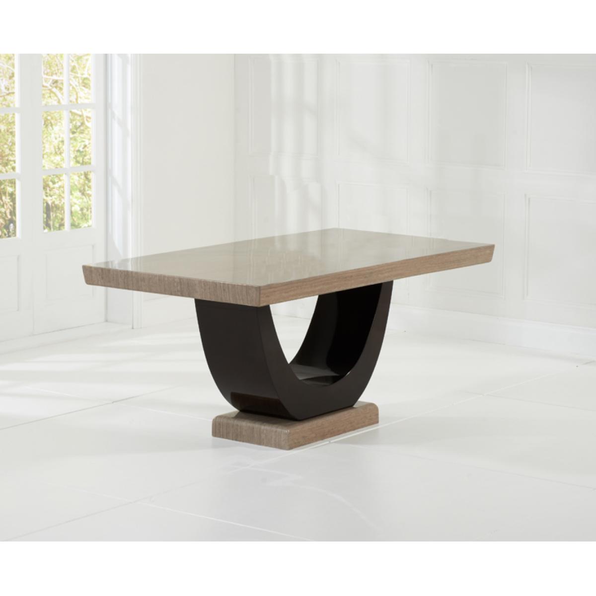 Raphael 170cm Brown Pedestal Marble Dining Table With 4 Cream Francesca Chairs – image 15