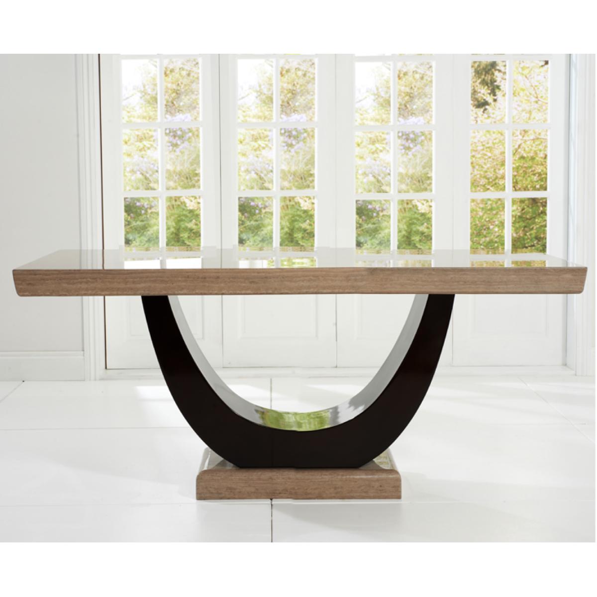 Raphael 170cm Brown Pedestal Marble Dining Table With 4 Cream Francesca Chairs – image 16
