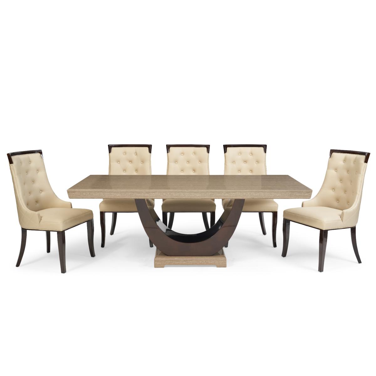 Raphael 170cm Brown Pedestal Marble Dining Table With 4 Cream Francesca Chairs – image 7