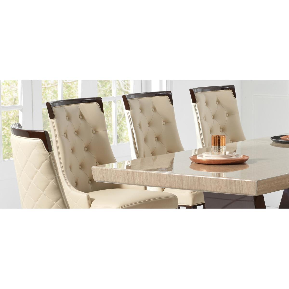 Raphael 170cm Brown Pedestal Marble Dining Table With 4 Cream Francesca Chairs – image 10