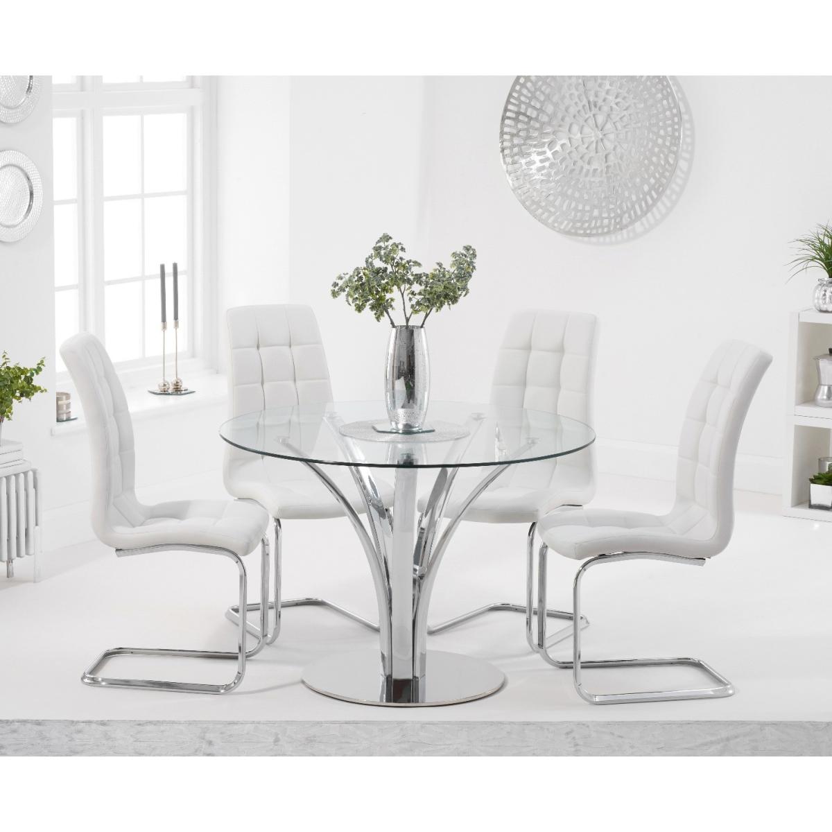 Aria 110cm Glass Dining Table with Lorin Faux Leather Chairs - White, 4 Chairs