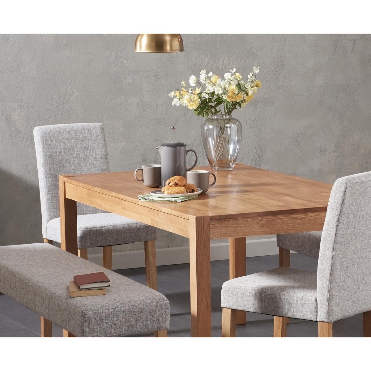 Oxford Solid Oak 150cm Dining Table with 2 Grey Lila Chairs with 2 Grey Benches – image 2