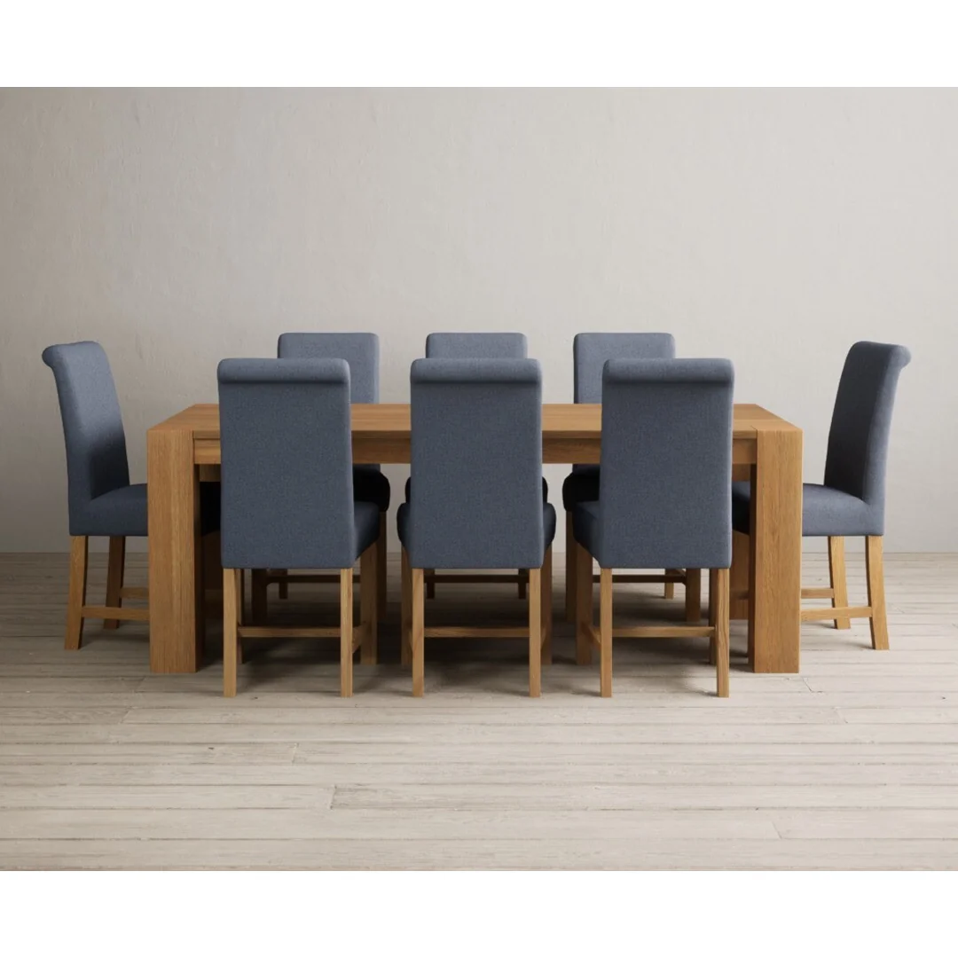 Sheringham 200cm Solid Oak Dining Table with 8 Blue Scroll Back Chairs – image 5