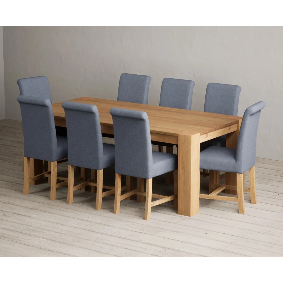 Sheringham 200cm Solid Oak Dining Table with 8 Blue Scroll Back Chairs – image 6