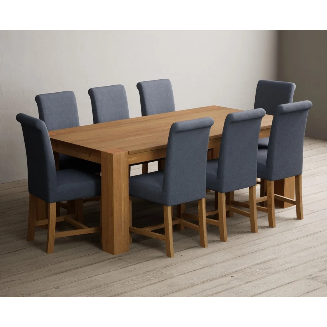 Sheringham 200cm Solid Oak Dining Table with 8 Blue Scroll Back Chairs – image 7