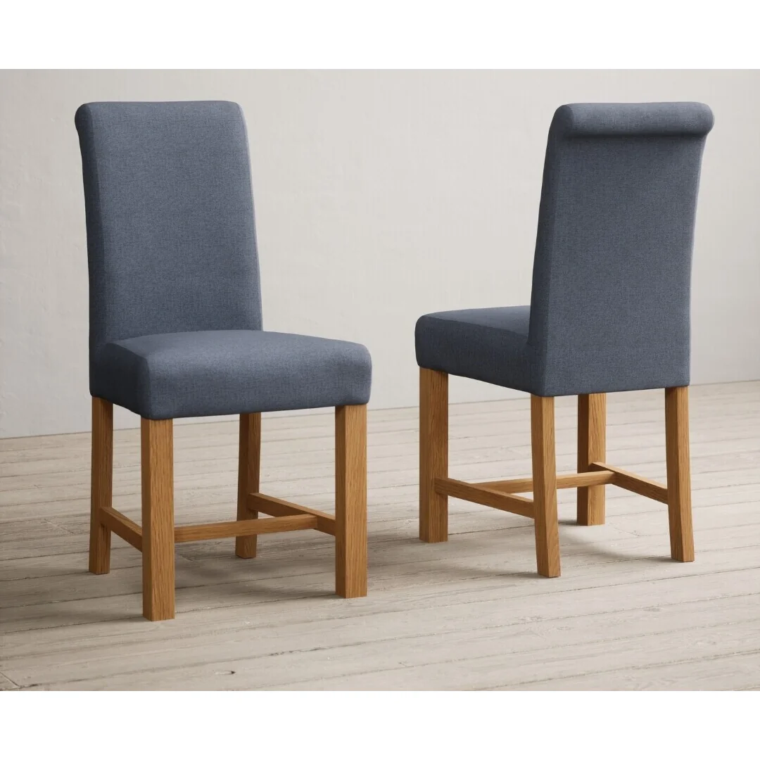 Sheringham 200cm Solid Oak Dining Table with 8 Blue Scroll Back Chairs – image 8