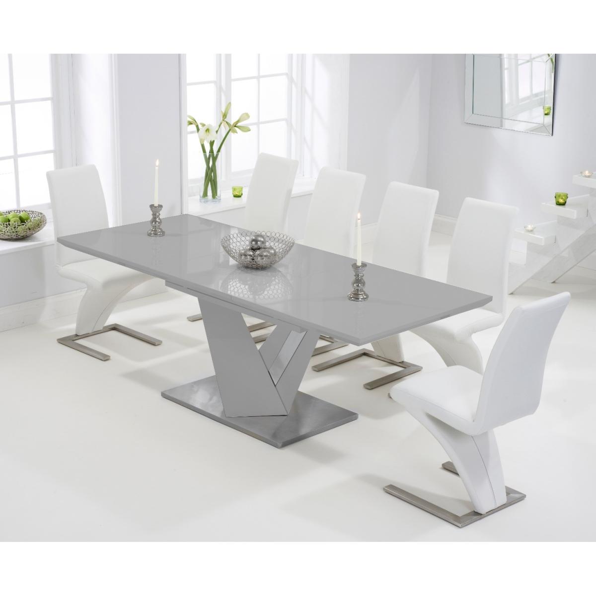 Harmony 160cm Extending Light Grey High Gloss Dining Table With 10 Ivory White Hampstead Z Chairs – image 3