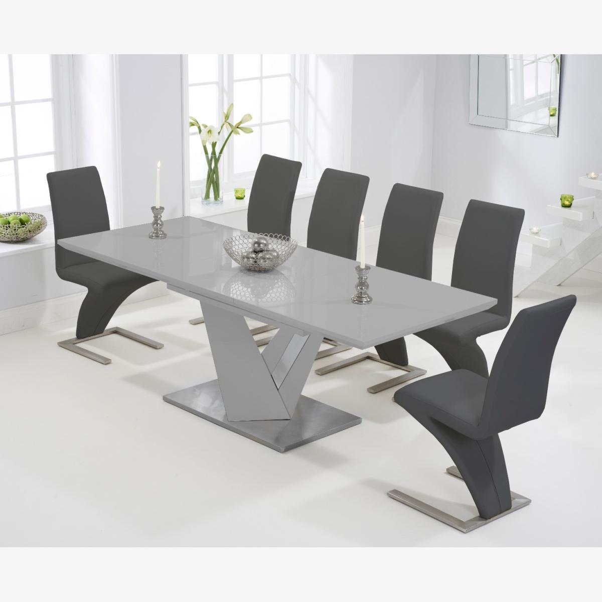 Harmony 160cm Extending Light Grey High Gloss Dining Table With 10 Ivory White Hampstead Z Chairs – image 1