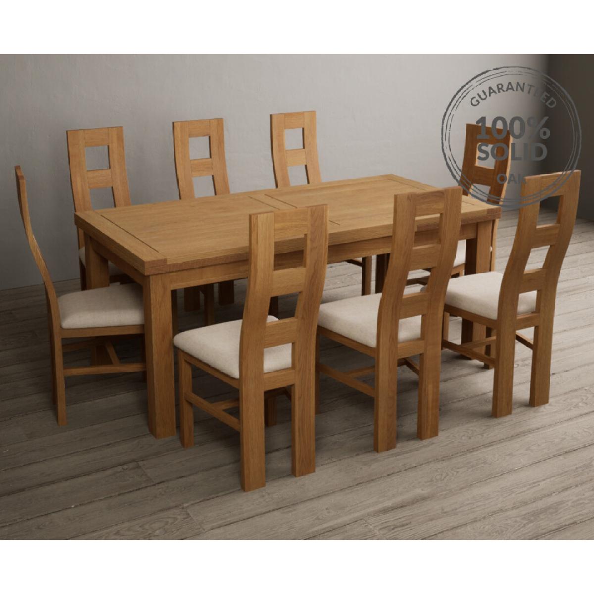 Extending Buxton 180cm Solid Oak Dining Table with 8 Brown Natural Chairs – image 11