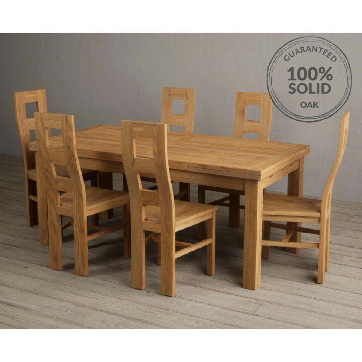 Extending Buxton 180cm Solid Oak Dining Table with 8 Brown Natural Chairs – image 12