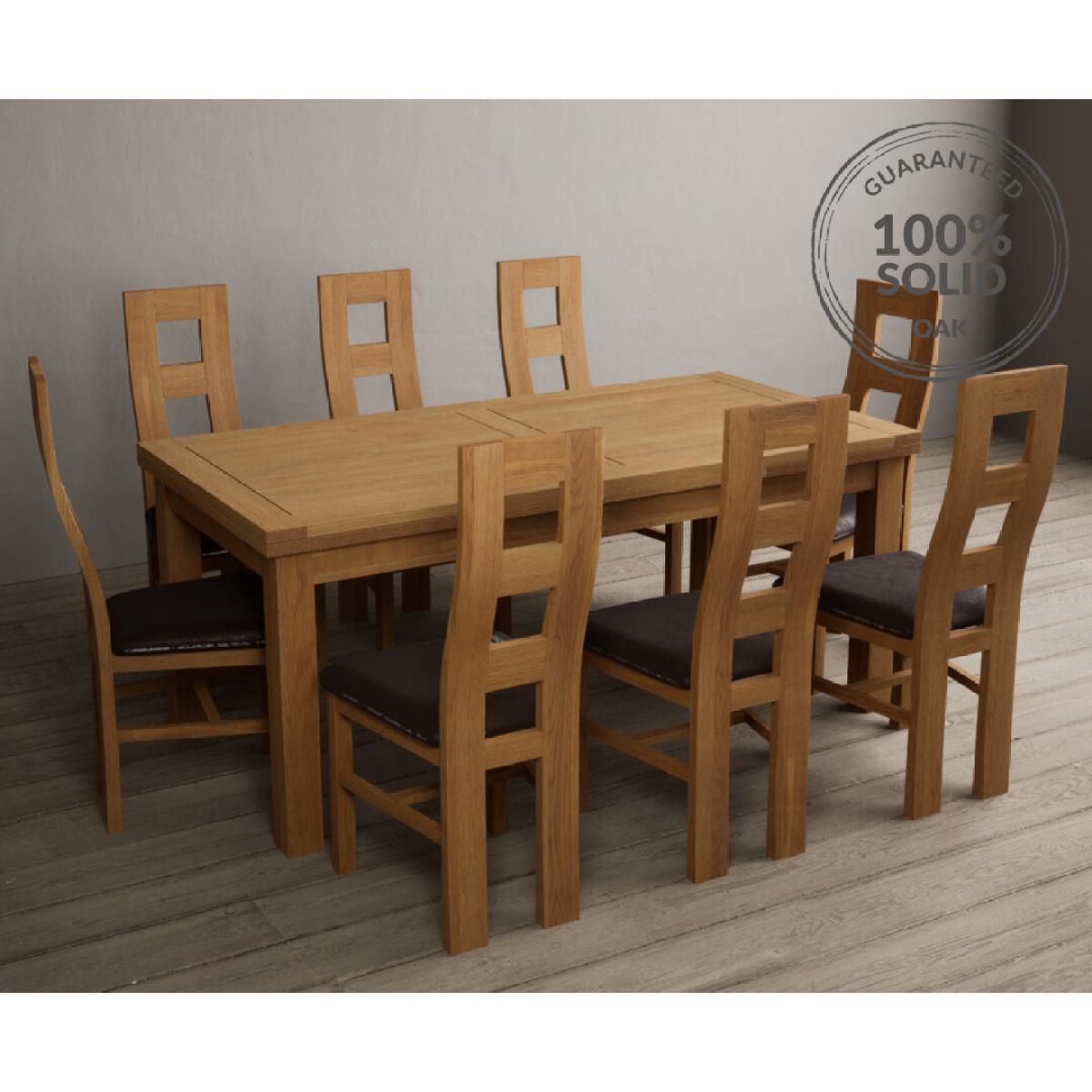 Extending Buxton 180cm Solid Oak Dining Table with 8 Brown Natural Chairs – image 9