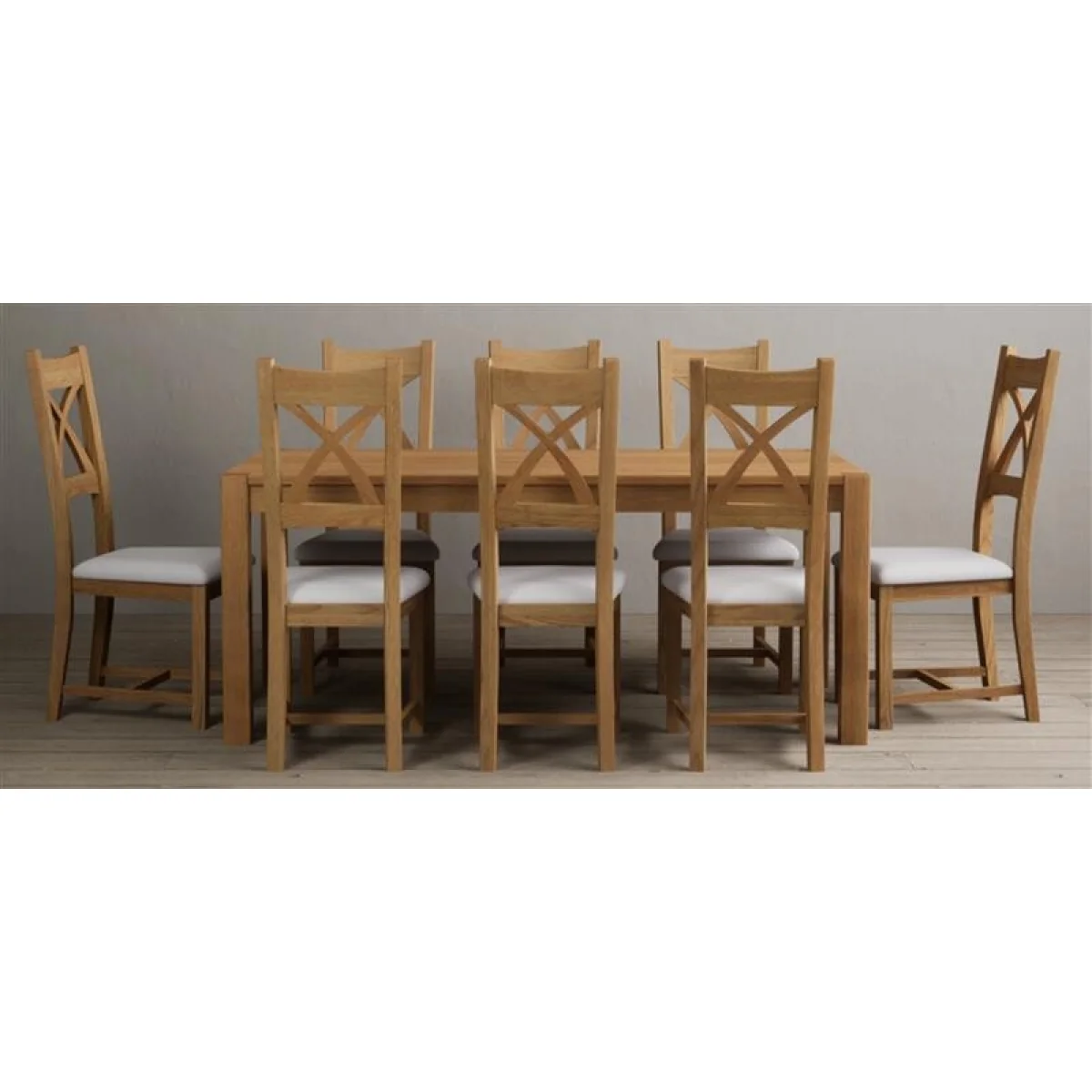 Thetford 180cm Oak Dining Table with 10 Brown Natural Solid Oak Chairs – image 2