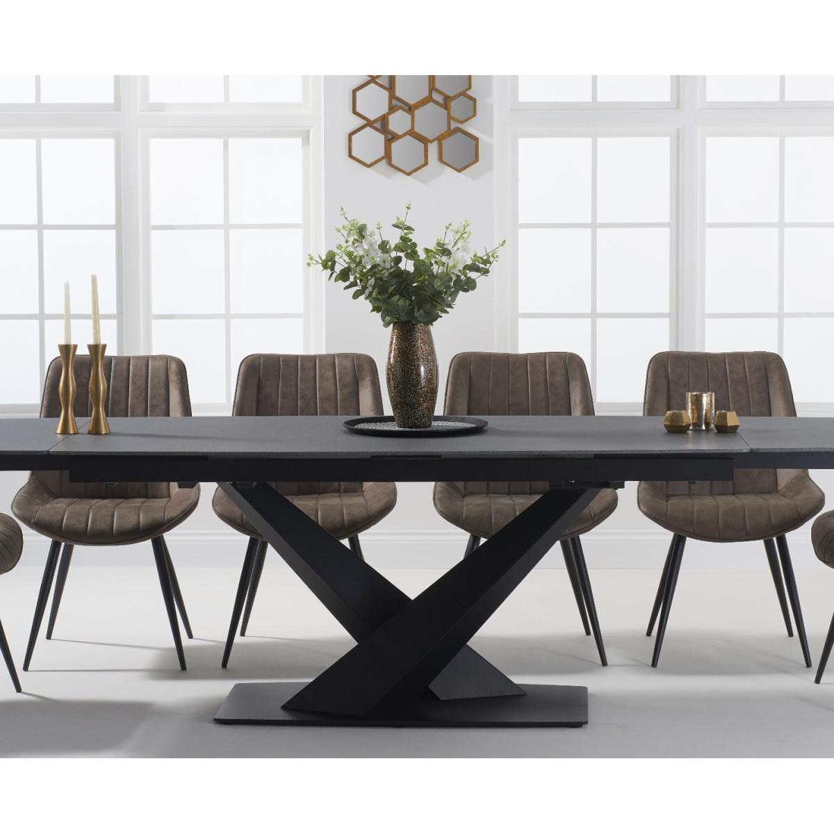Extending Jacob 180cm Grey Stone Dining Table with 8 Brown Brody Chairs – image 2