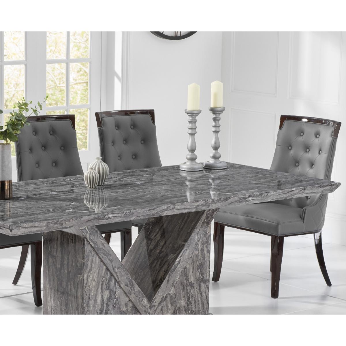 Mocha 220cm Grey Marble Dining Table With 8 Cream Francesca Chairs – image 2