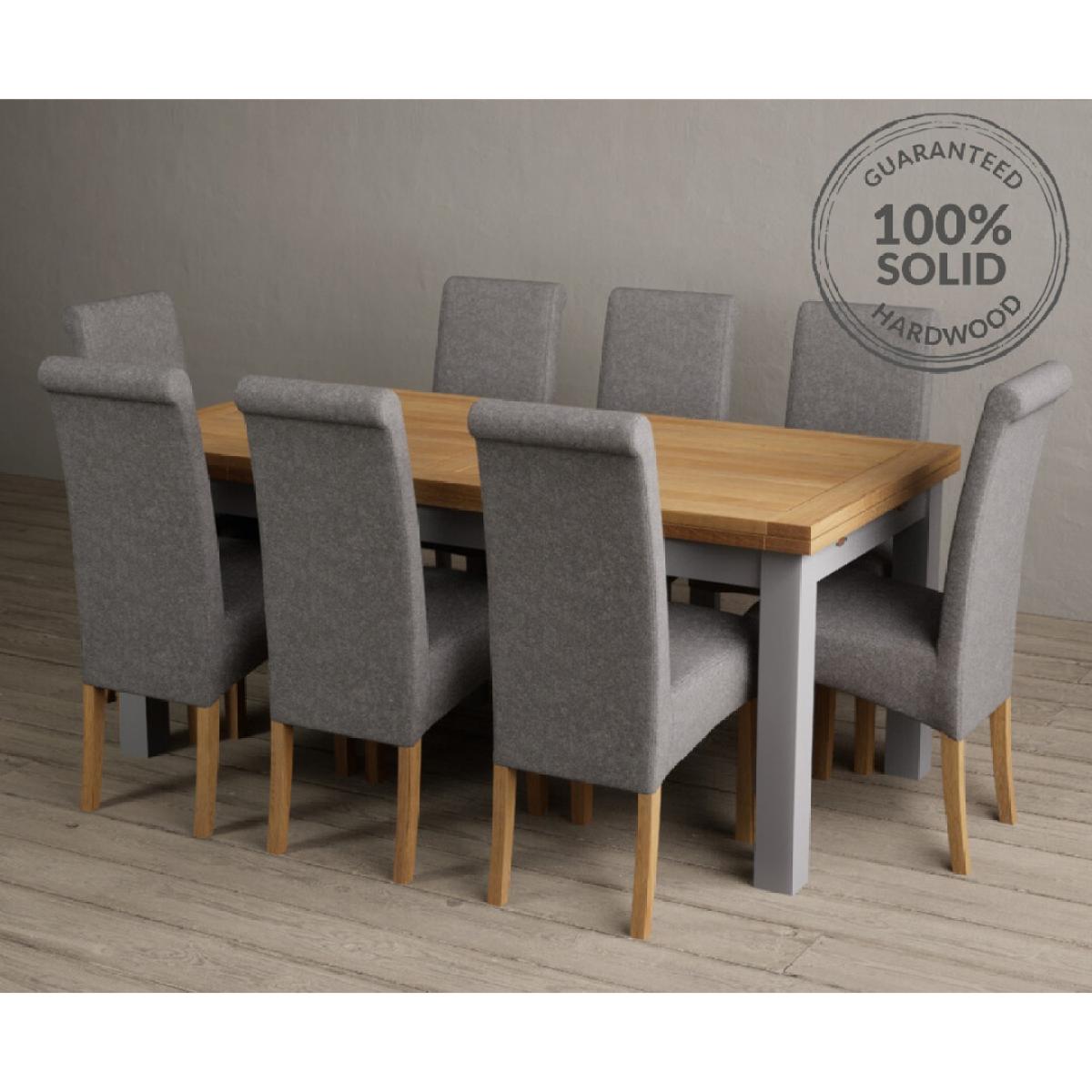 Hampshire 180cm Oak and Light Grey Extending Dining Table With 6 Natural Scroll Back Chairs – image 2