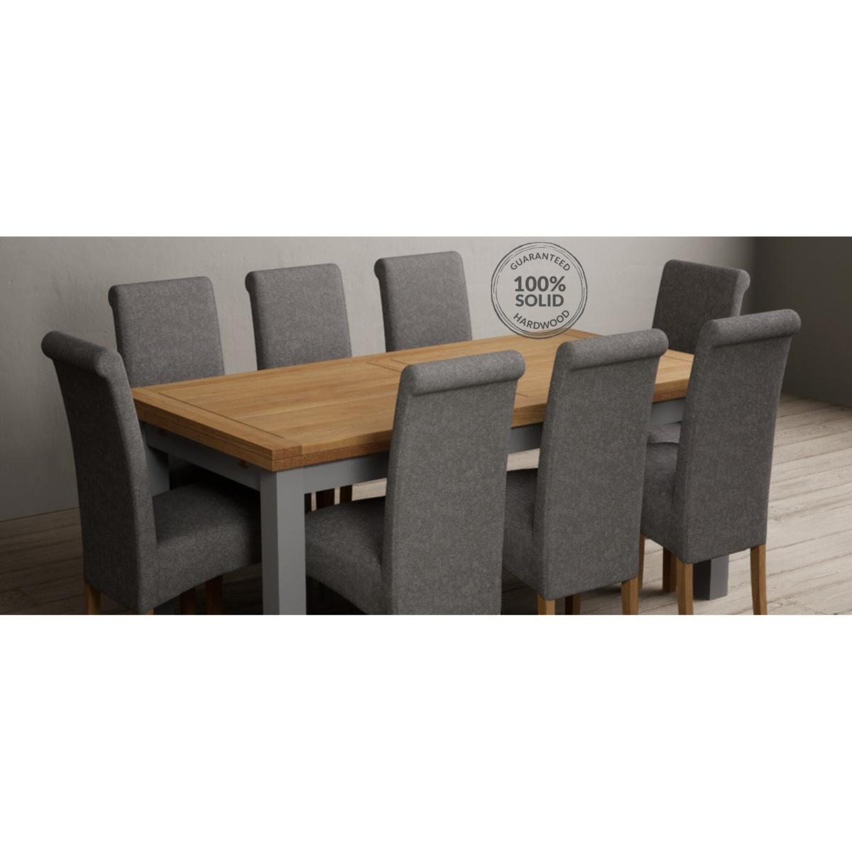 Hampshire 180cm Oak and Light Grey Extending Dining Table With 6 Natural Scroll Back Chairs – image 12