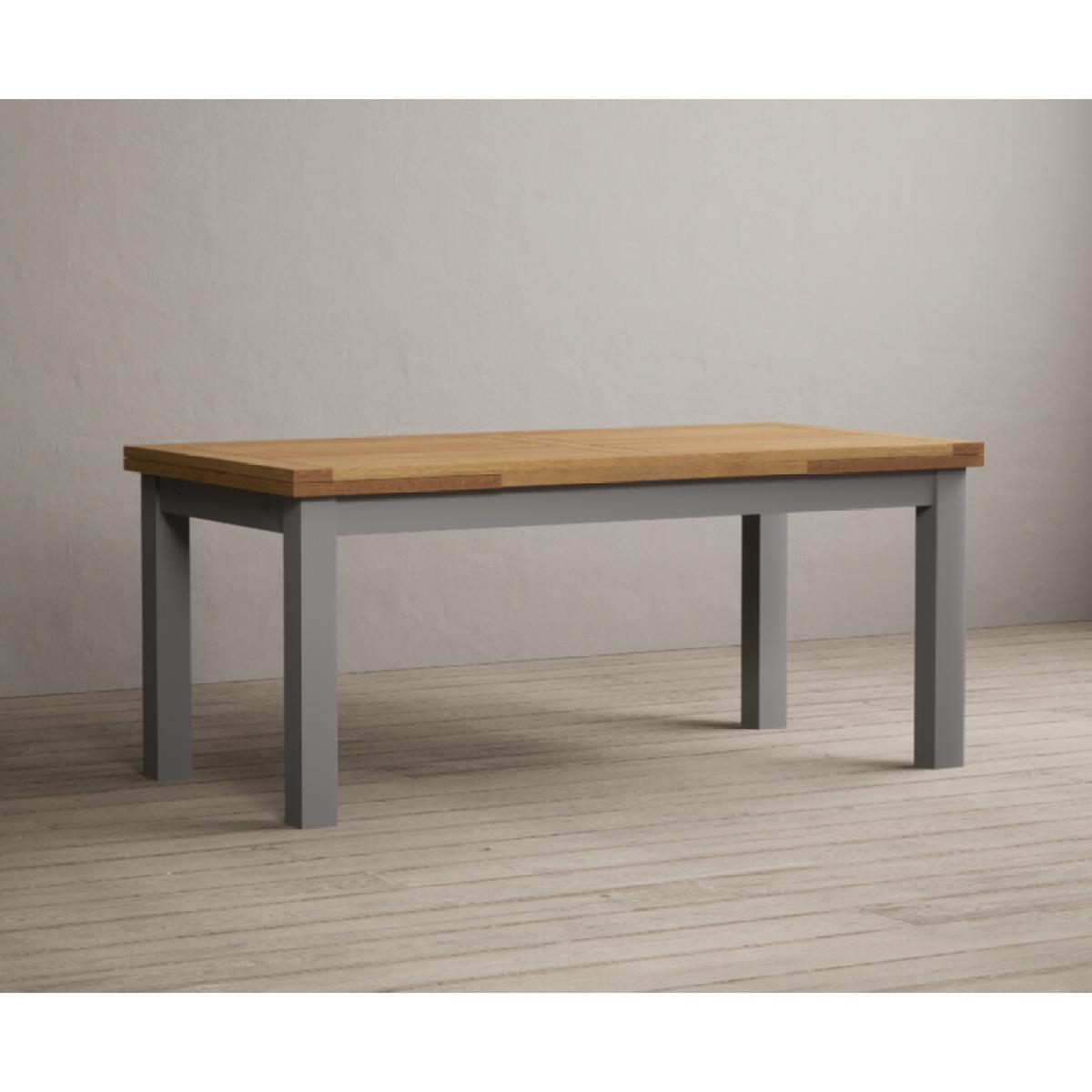 Hampshire 180cm Oak and Light Grey Extending Dining Table With 6 Natural Scroll Back Chairs – image 14