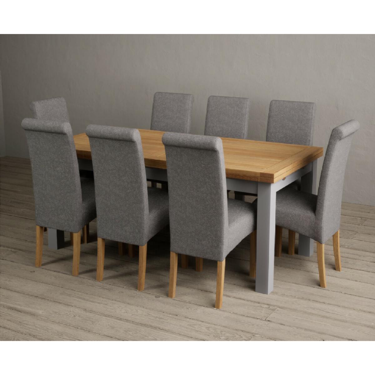 Hampshire 180cm Oak and Light Grey Extending Dining Table With 6 Natural Scroll Back Chairs – image 3