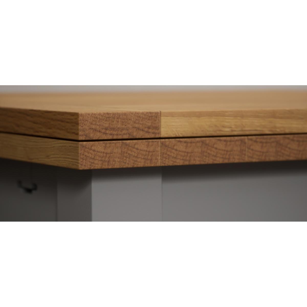 Hampshire 180cm Oak and Light Grey Extending Dining Table With 6 Natural Scroll Back Chairs – image 10