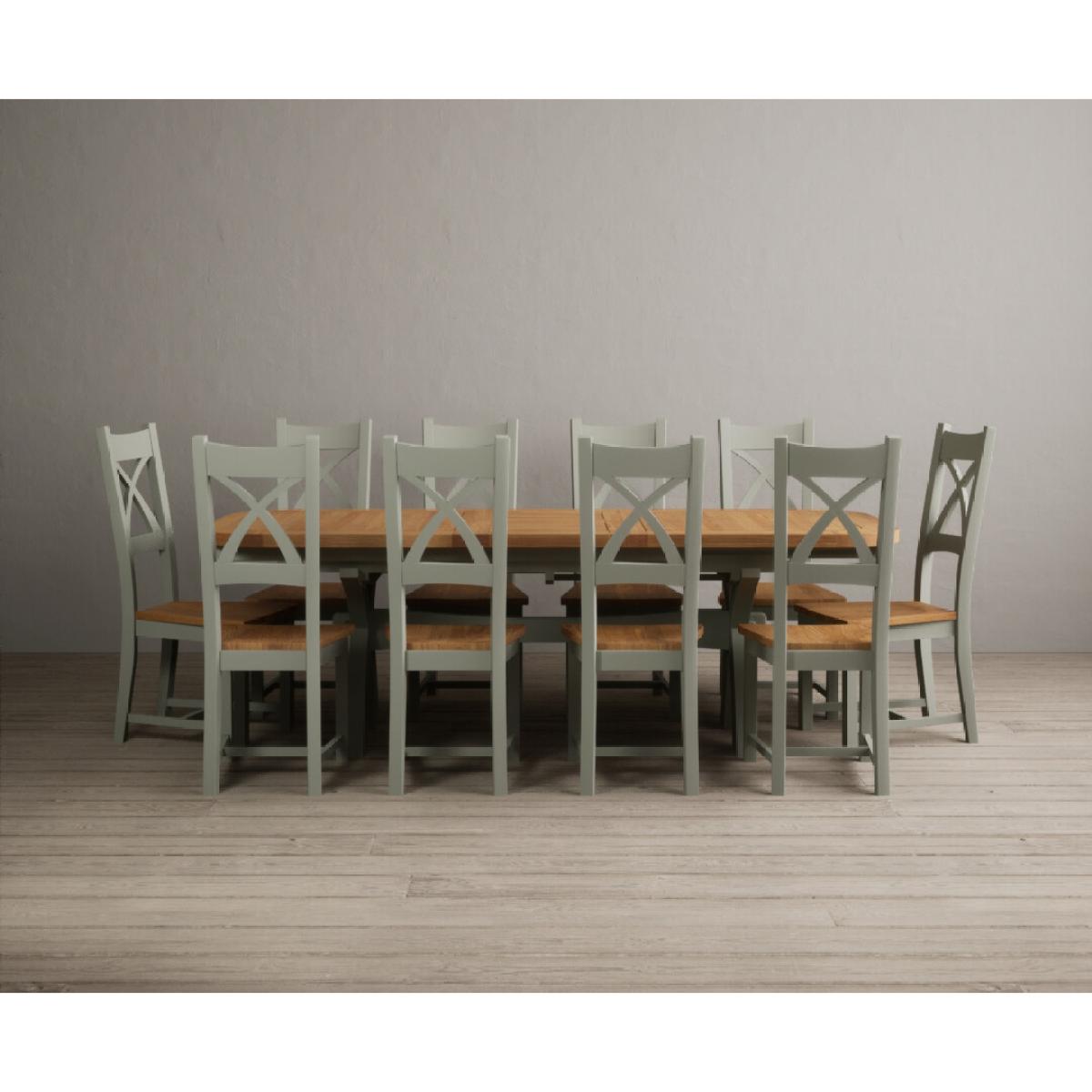Extending Olympia 180cm Oak and Soft Green Painted Dining Table with 6 Linen Chairs – image 11