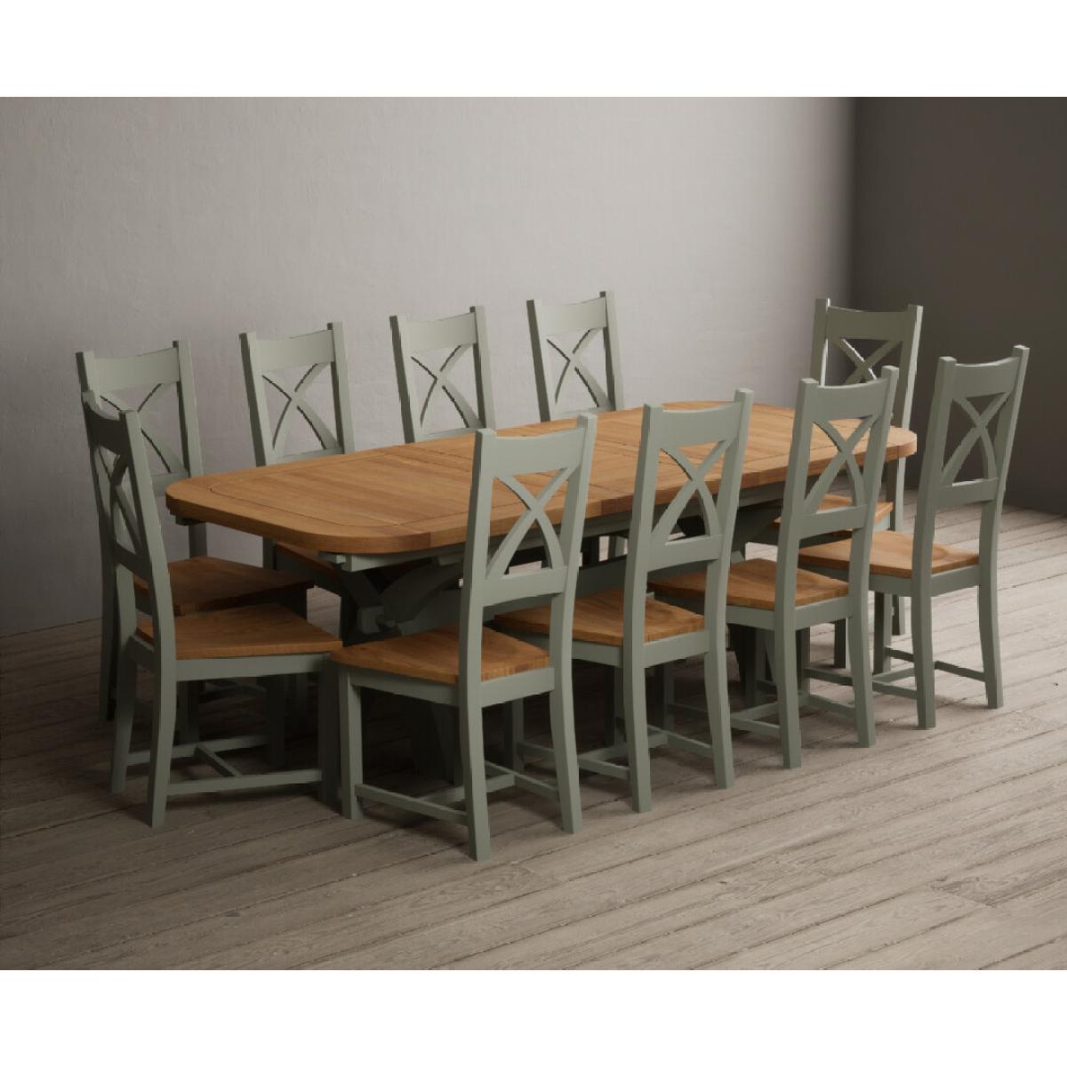 Extending Olympia 180cm Oak and Soft Green Painted Dining Table with 6 Linen Chairs – image 12
