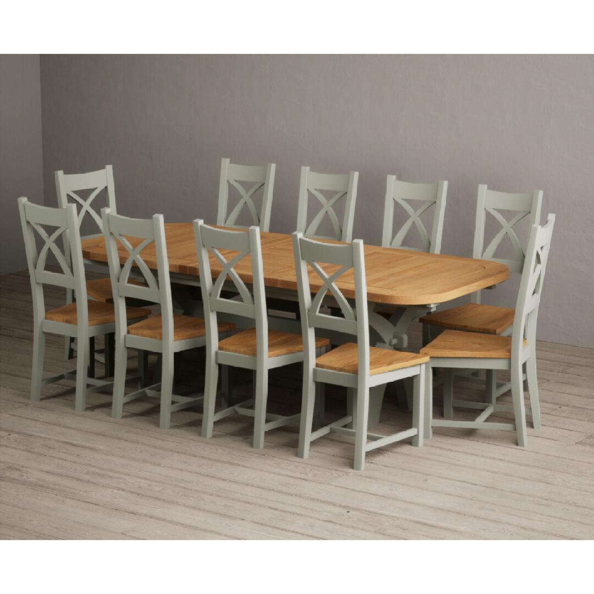 Extending Olympia 180cm Oak and Soft Green Painted Dining Table with 6 Linen Chairs – image 13
