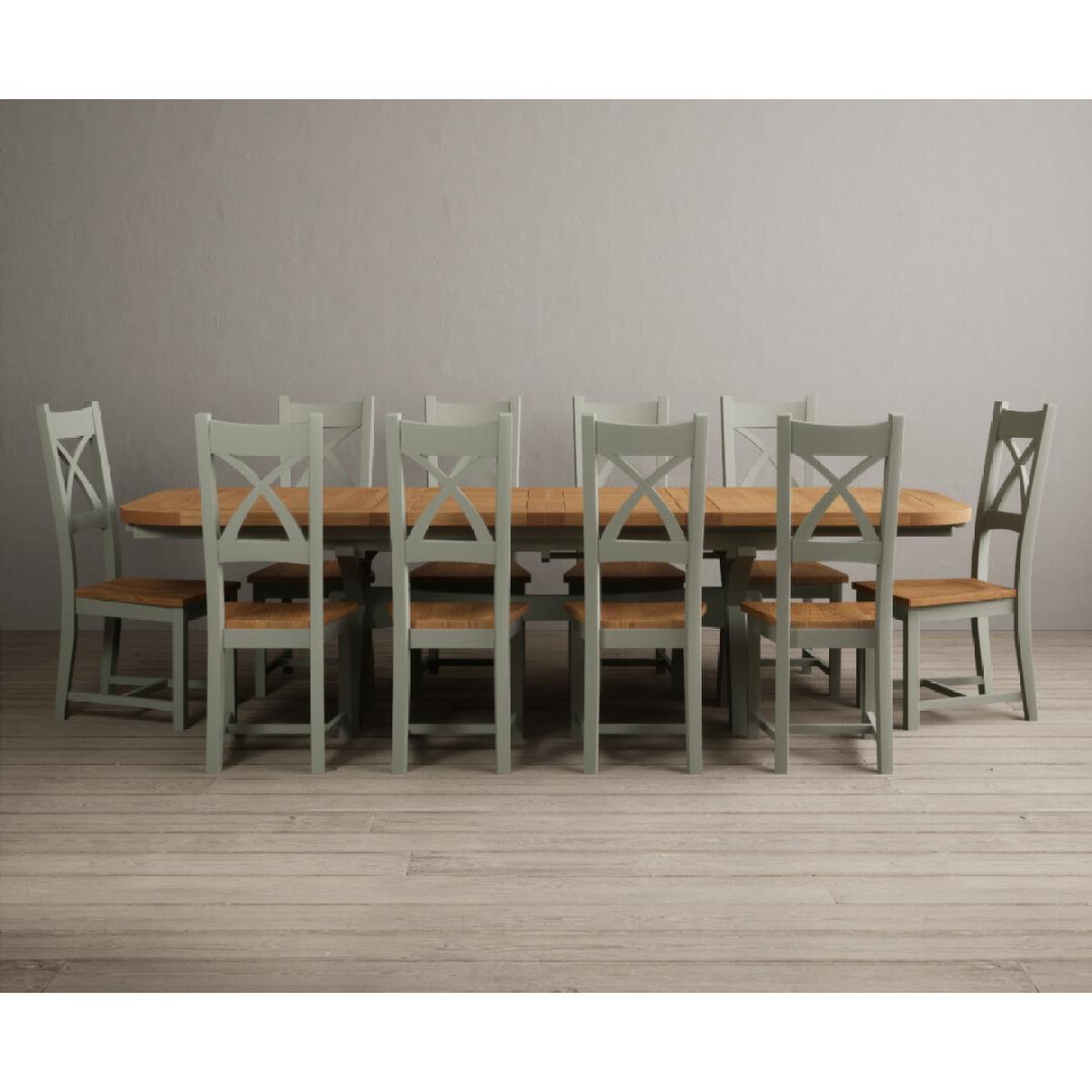Extending Olympia 180cm Oak and Soft Green Painted Dining Table with 6 Linen Chairs – image 14