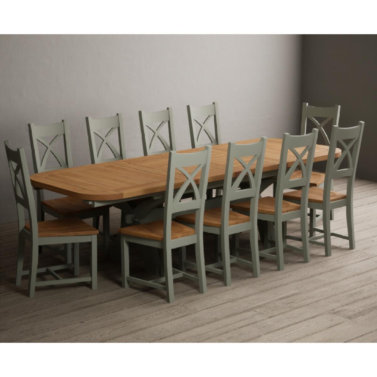 Extending Olympia 180cm Oak and Soft Green Painted Dining Table with 6 Linen Chairs – image 15