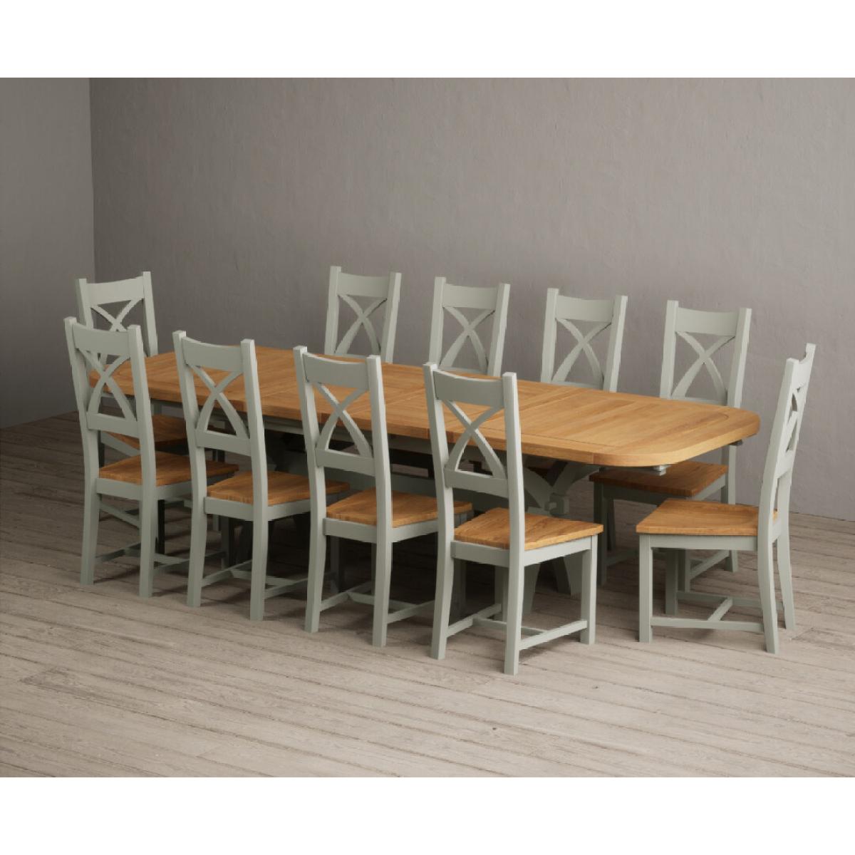 Extending Olympia 180cm Oak and Soft Green Painted Dining Table with 6 Linen Chairs – image 16