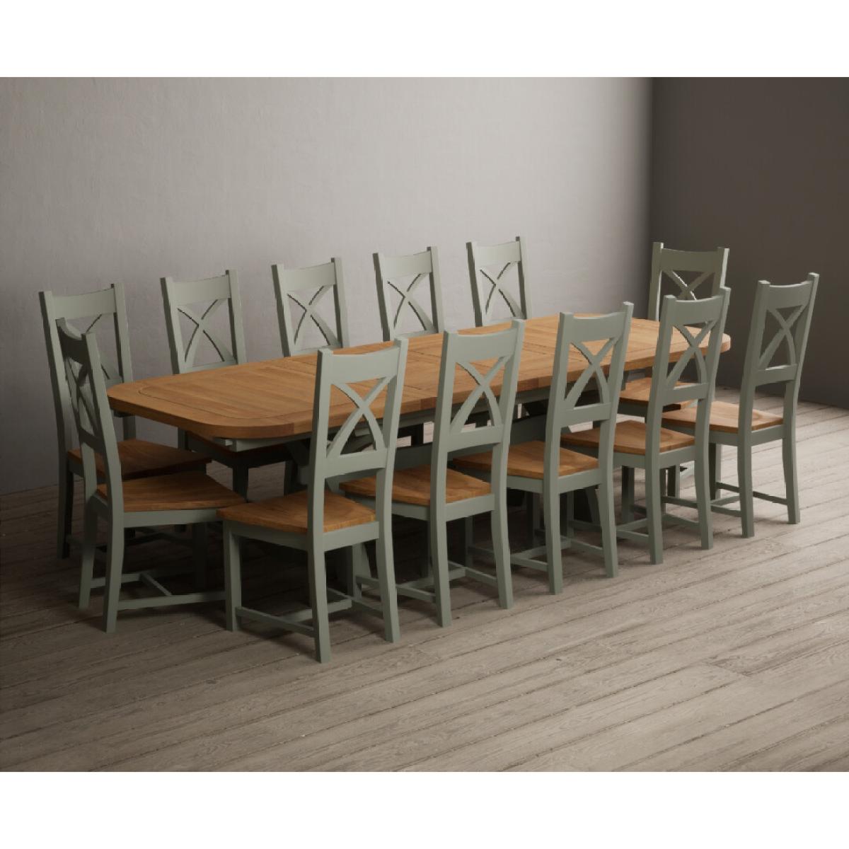 Extending Olympia 180cm Oak and Soft Green Painted Dining Table with 6 Linen Chairs – image 17