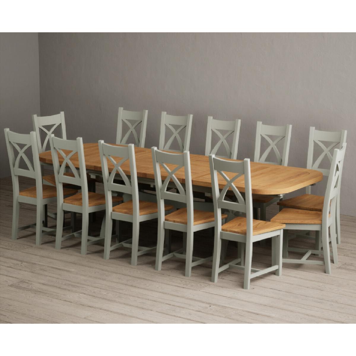 Extending Olympia 180cm Oak and Soft Green Painted Dining Table with 6 Linen Chairs – image 18