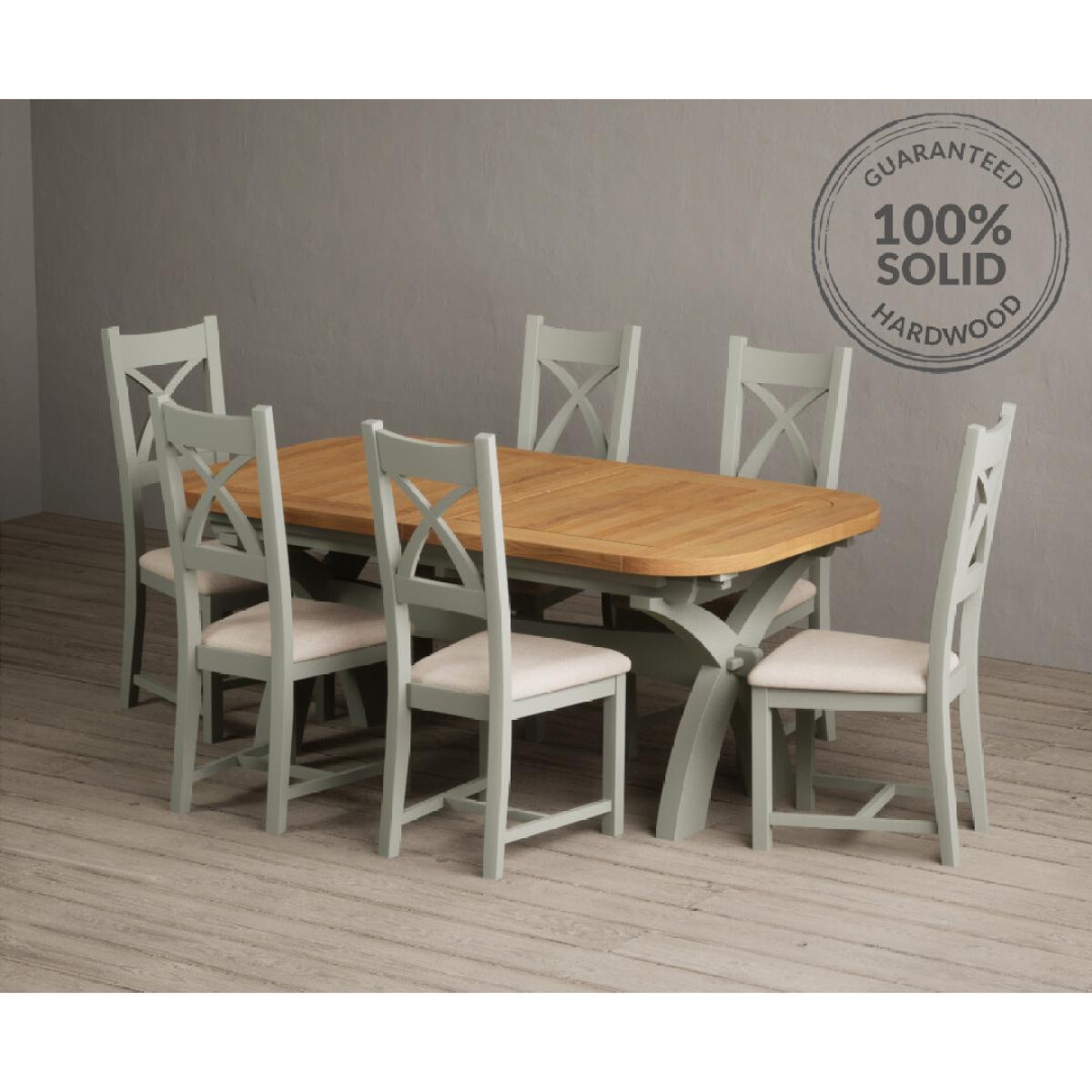 Extending Olympia 180cm Oak and Soft Green Painted Dining Table with 6 Linen Chairs – image 19
