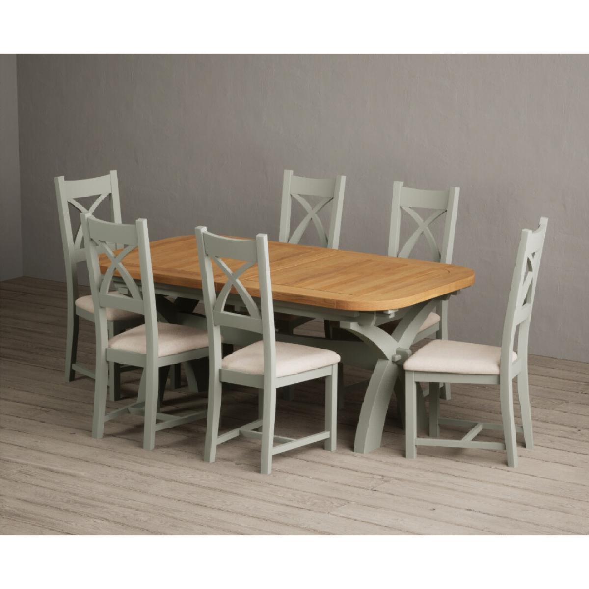Extending Olympia 180cm Oak and Soft Green Painted Dining Table with 6 Linen Chairs – image 20